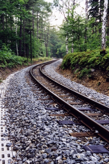 The train winds a respactable section through the Jonsdorf forest